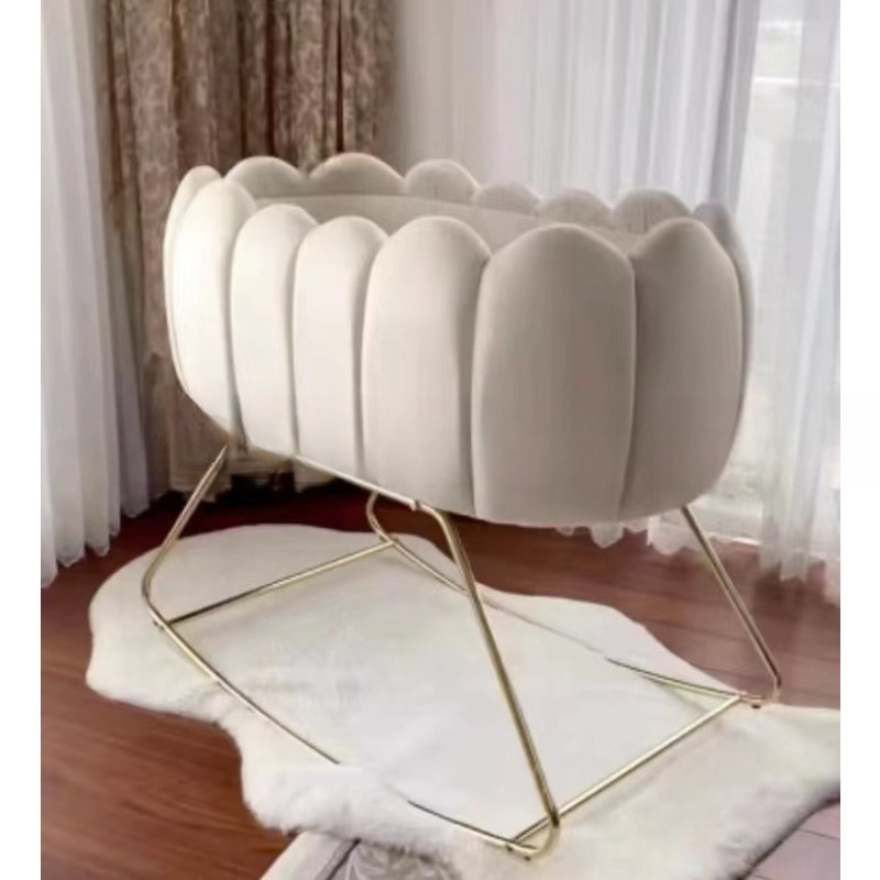 Baby Nursery Frames - 新生児用クレードル、手動揺りかごベビーベッド、ベルベット製鉄製フレームベッドサイドスリーパー、優しい揺れのナーサリーベビーベッド