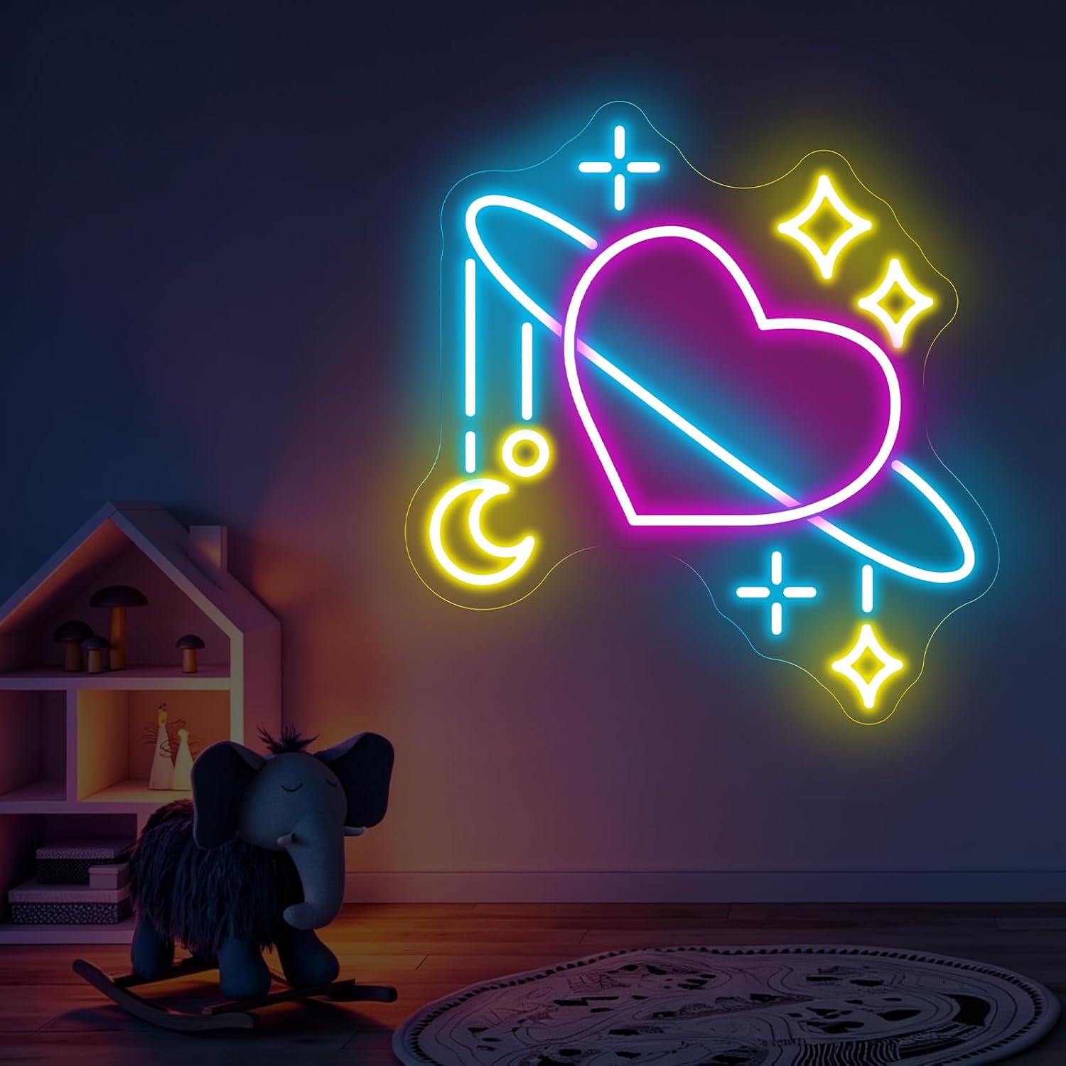 宇宙惑星ネオンサイン LEDネオンライト ギャラクシームーン - Baby Nursery Wall Lights のレビューと価格