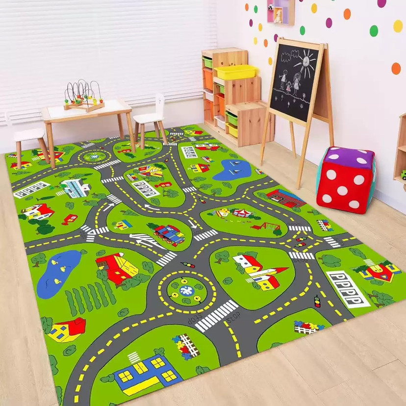 子供用道路交通カーペット漫画車おもちゃエリアラグ 男の子女の - Baby Nursery Decor Girl のレビューと価格