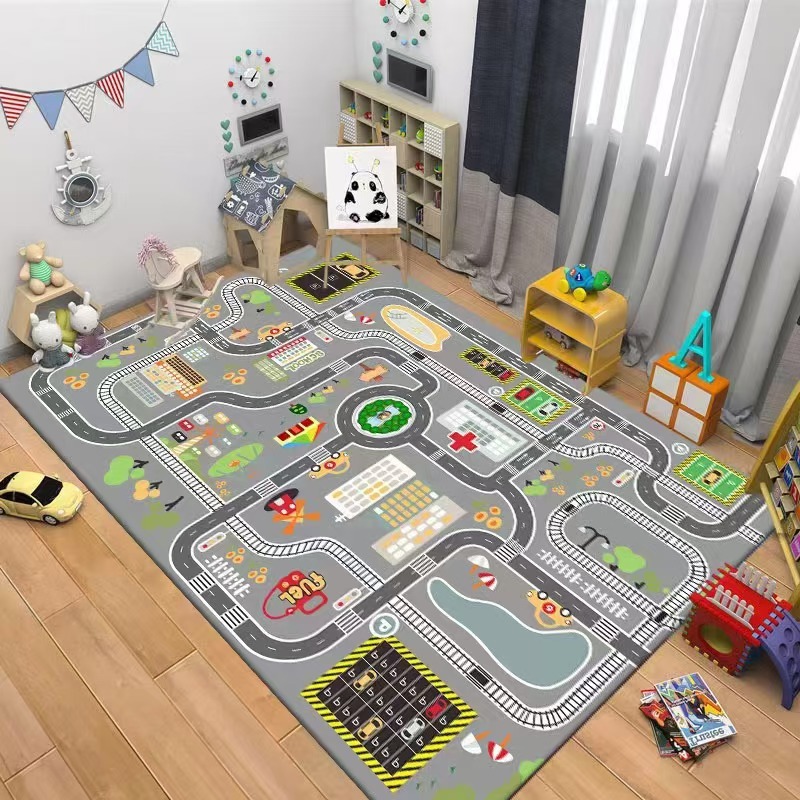 子供用道路交通カーペット漫画車おもちゃエリアラグ 男の子女の - Baby Nursery Decor Girl のレビューと価格
