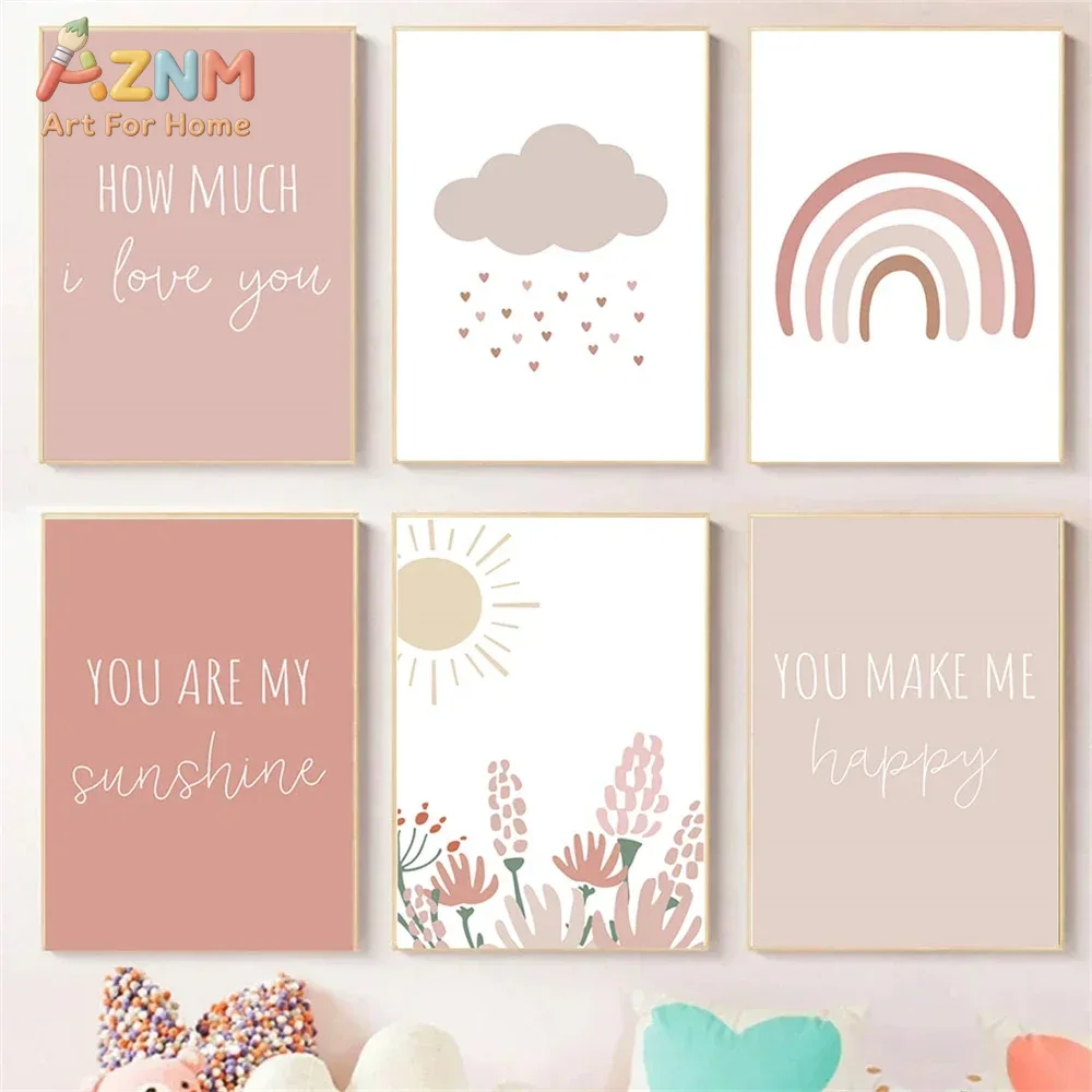 AZNM ボヘミアン風 ピンクの虹と太陽の花、雲をモチーフに - Baby Girl Nursery Quotes のレビューと価格