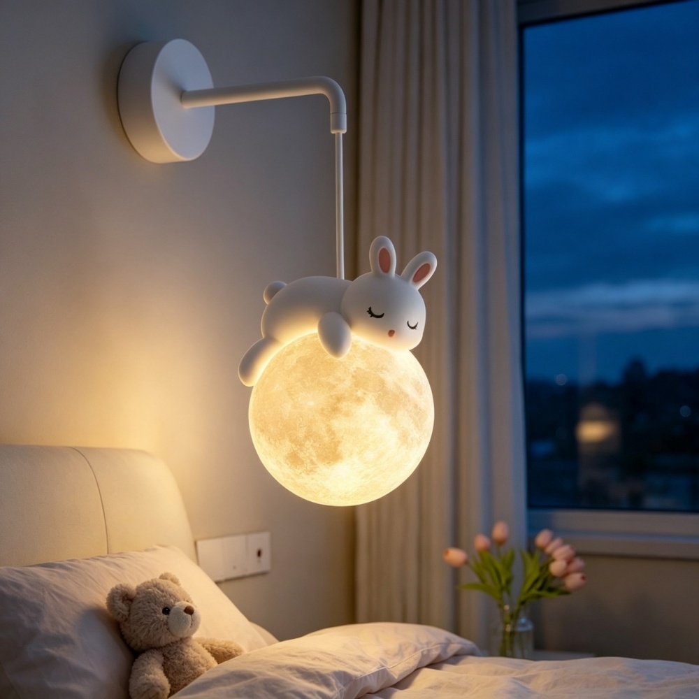 かわいい動物のウォールランプ 白ウサギ 白クマ 月型ウォール - Baby Nursery Decor Girl のレビューと価格